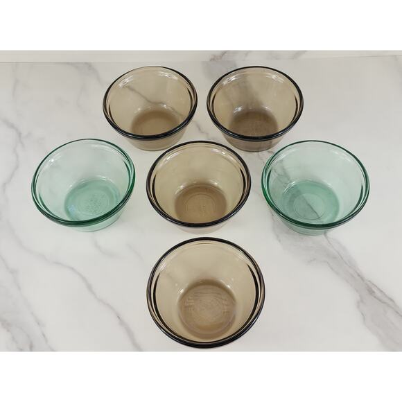 Anchor Custard Cup Small Glass Bowls 6oz Brown Green 70s Dessert Cup x6 USA Vtg - Picture 8 of 16